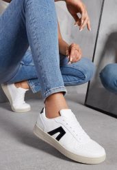 Biało-Czarne Sneakersy z Wstawkami Araa. Białe obuwie sportowe damskie Renee, przed kostkę, bez zapięcia. Za 79.99 zł.