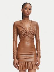 Elisabetta Franchi Sukienka z imitacji skóry AB-989-66E2-V400 Brązowy jasny Slim Fit. Brązowe sukienki damskie Elisabetta Franchi, bez wzorów, ze skóry, bez ramiączek. Za 1,709.00 zł.