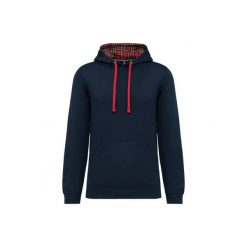 Wzorzysta bluza z kontrastowym kapturem Kariban. Niebieskie bluzy damskie KARIBAN, xs, bez wzorów, z bawełny, z kapturem. Za 246.50 zł.