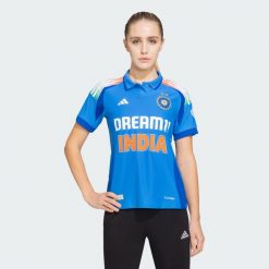 Koszulka India Cricket One Day International. Niebieskie koszulki damskie Adidas, xl, bez wzorów, bez kołnierzyka, bez ramiączek. Za 349.00 zł.