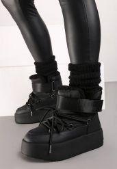 Czarne Śniegowce na Wysokiej Platformie z Futerkiem i Zapięciem na Rzep Norielia. Czarne śniegowce damskie Renee. Za 109.99 zł.