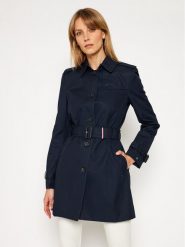 Tommy Hilfiger Trencz Heritage Single WW0WW24966 Granatowy Regular Fit. Niebieskie płaszcze damskie Tommy Hilfiger, xxs, bez wzorów, z bawełny, bez kaptura. Za 799.99 zł.