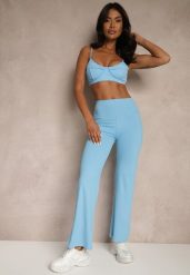 Niebieskie Legginsy High Waist z Szeroką Gumką w Pasie Idalania. Niebieskie legginsy damskie Renee, m, bez wzorów, z jeansu. Za 44.99 zł.