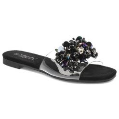 Czarne Klapki S.Barski Eleganckie Płaskie Buty. Czarne klapki damskie S.BARSKI, bez wzorów, bez obcasa, na płaskiej podeszwie, bez zapięcia. Za 105.00 zł.