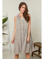 Rodier Lin Lniana sukienka w kolorze szarobrązowym rozmiar: XL/XXL. Brązowe sukienki damskie Rodier Lin, bez wzorów, ze lnu, bez ramiączek. Za 154.07 zł.