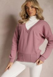 Ciemnoróżowa Bawełniana Bluza z Trójkątnym Dekoltem Hydralia. Czerwone bluzy damskie Renee, bez wzorów, z bawełny, bez kaptura. Za 84.99 zł.