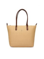 Tommy Hilfiger Torebka Popette Tote Raffia AW0AW18528 Beżowy. Brązowe shopper bag Tommy Hilfiger, bez wzorów, z syntetyku, bez dodatków. Za 489.99 zł.
