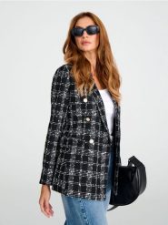 Marynarka tweedowa - czarny. Czarne marynarki i żakiety damskie Sinsay, l, bez wzorów, eleganckie. Za 79.99 zł.