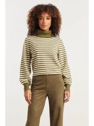 Smashed Lemon Sweter w kolorze oliwkowo-kremowym rozmiar: XS. Brązowe golfy damskie Smashed Lemon, xs, bez wzorów, bez ramiączek. Za 126.99 zł.