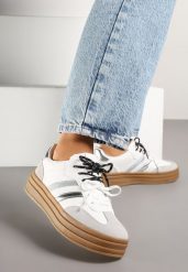 Białe Sneakersy w Stylu Tenisówek Ozdobione Brokatem Teladriena. Białe obuwie sportowe damskie Renee, z jeansu, bez zapięcia, tenisowe. Za 89.99 zł.