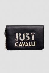 JUST CAVALLI Czarna torebka C Cut Out Logo. Czarne torebki wieczorowe damskie Just Cavalli, bez wzorów, bez dodatków. W wyprzedaży za 399.99 zł.