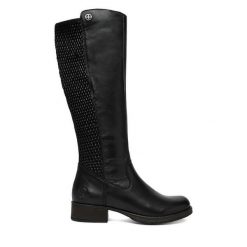 Kozaki Rieker. Czarne kozaki damskie Rieker, bez obcasa, na słupku, bez zapięcia. Za 529.99 zł.
