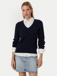 Tommy Hilfiger Sweter WW0WW44987 Granatowy Regular Fit. Niebieskie swetry klasyczne damskie Tommy Hilfiger, s, z bawełny, bez kołnierzyka. Za 529.99 zł.