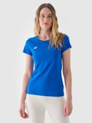 4F T-shirt slim gładki damski - niebieski M. Niebieskie t-shirty damskie 4F, m, bez wzorów, z bawełny, bez kołnierzyka. Za 59.99 zł.