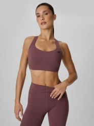 4F Biustonosz treningowy ze średnim wsparciem damski - brązowy XS. Brązowe biustonosze sportowe damskie 4F, bez wzorów, z gumy. Za 179.99 zł.