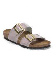 Birkenstock Klapki "Sydney" w kolorze fioletowym rozmiar: 38. Różowe klapki damskie Birkenstock, bez wzorów, z otwartym noskiem, bez obcasa, bez zapięcia. Za 407.53 zł.
