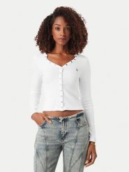 Guess Jeans Bluzka W6YP03 K3647 Biały Slim Fit. Białe bluzki damskie Guess Jeans, l, z aplikacjami, z bawełny, bez kołnierzyka, bez ramiączek. Za 219.99 zł.
