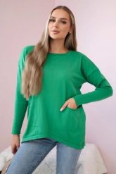 Sweter z kieszeniami z przodu jasno zielony. Zielone swetry klasyczne damskie KESI, na jesień, l, z jeansu, bez kołnierzyka, plus size. Za 178.78 zł.