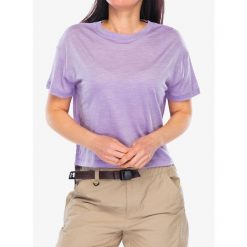 Koszulka merino damska Mons Royale Zephyr Merino Tencel Boxy T-Shirt. Fioletowe koszulki sportowe damskie Mons Royale, bez wzorów, bez ramiączek. Za 245.99 zł.