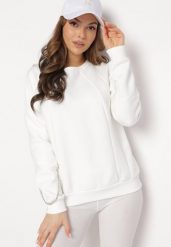 Biała Bluza z Ozdobnym Łańcuszkiem Letonia. Białe bluzy damskie Born2be, z aplikacjami, z bawełny, bez kaptura. Za 84.99 zł.