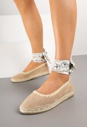 Ciemnobeżowe Espadryle z Plecioną Podeszwą i Wiązaniem Wokół Kostki Cyntavia. Brązowe espadryle damskie Born2be, bez wzorów, bez obcasa. Za 79.99 zł.