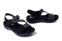RIEKER 64870-00 black, sandały damskie. Czarne sandały damskie Rieker, bez wzorów, bez obcasa, bez zapięcia. Za 255.92 zł.