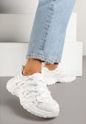 Białe Sneakersy z Geometrycznym Tłoczeniem Pollisse. Białe obuwie sportowe damskie Born2be, z jeansu, bez zapięcia. Za 109.99 zł.