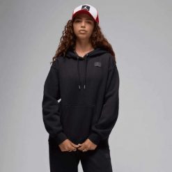Bluza damska Air Jordan Flight Fleece Satin-Lined Pullover Hoodie FV7050-010. Czarne bluzy damskie Jordan, bez wzorów, bez kaptura. Za 412.85 zł.