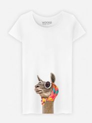 WOOOP Koszulka "Fashion Lama" w kolorze białym rozmiar: S. Białe bluzki damskie Wooop, s, bez wzorów, bez kołnierzyka, bez ramiączek. Za 74.63 zł.