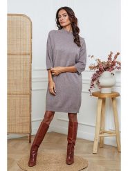 So Cachemire Sukienka dzianinowa "Major" w kolorze szarobrązowym rozmiar: L. Brązowe sukienki damskie So Cachemire, bez wzorów, z dzianiny, bez ramiączek. Za 178.79 zł.