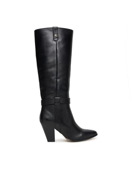 Tommy Hilfiger Kozaki T-Strap Pointy FW0FW08982 Czarny. Czarne kozaki damskie Tommy Hilfiger, ze skóry, bez obcasa, na słupku, bez zapięcia. Za 779.99 zł.