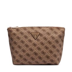 Kosmetyczka Guess. Brązowe kosmetyczki damskie Guess, z aplikacjami, z materiału. Za 214.99 zł.