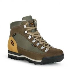 Buty trekkingowe damskie Aku Ultralight. Brązowe obuwie trekkingowe damskie Aku, z materiału, za kostkę, bez zapięcia. Za 449.00 zł.