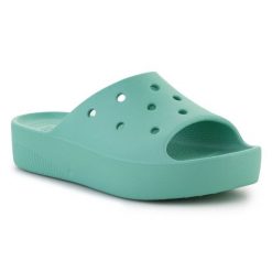 Klapki Crocs Classic Platform Slide W 208180-3UG zielone. Zielone klapki damskie bez wzorów, bez obcasa, na platformie, bez zapięcia. Za 316.64 zł.