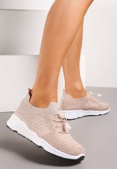 Beżowe Buty Sportowe z Metaliczną Nitką i Gumką ze Stoperem Qiliara. Brązowe obuwie sportowe casual damskie Born2be. Za 64.99 zł.