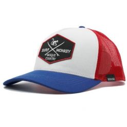 Czapka Trucker - 5 Paneli / Z Recyklingu (Niebiesko-Czerwony). Niebieskie czapki z daszkiem damskie SURF MONKEY, z aplikacjami, z bawełny. Za 159.95 zł.