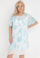 Jasnoniebieska Sukienka Actopis. Niebieskie sukienki damskie Born2be, z aplikacjami, z bawełny, wakacyjne, bez ramiączek. Za 119.99 zł.
