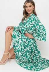 Zielona Wiskozowa Sukienka Ozdobiona Ornamentalnym Wzorem Golilena. Zielone sukienki damskie Born2be, bez wzorów, z materiału, bez ramiączek. Za 149.99 zł.