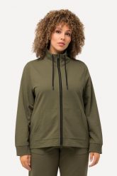 Damskie Bluza rozpinana stójka kieszeń kangurka dłuższy tył. Zielone bluzy damskie Ulla Popken, plus size, bez wzorów, z bawełny, z kapturem. Za 239.99 zł.