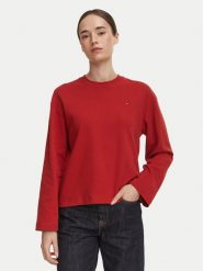 Tommy Hilfiger Bluzka WW0WW51740 Czerwony ciemny Relaxed Fit. Czerwone bluzki damskie Tommy Hilfiger, xxs, bez wzorów, z bawełny, bez kołnierzyka, bez ramiączek. Za 289.99 zł.