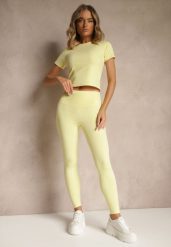 Żółty Komplet Sportowy Legginsy i T-shirt o Dopasowanym Kroju Silanessa. Żółte legginsy damskie Renee, m, bez wzorów. Za 99.99 zł.