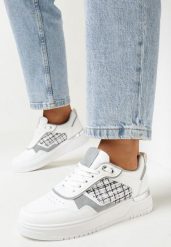 Białe Sneakersy na Niskiej Platformie z Tweedową Wstawką Niman. Białe obuwie sportowe damskie Born2be, bez zapięcia. Za 89.99 zł.