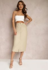 Jasnobeżowa Spódnica z Ekoskóry High Waist z Rozcięciem i Napami z Przodu Asttia. Brązowe spódnice damskie Renee, na co dzień, na zimę, m, bez wzorów, z bawełny, midi. Za 49.99 zł.