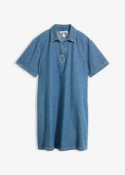 Sukienka jeansowa oversize z bawełny organicznej. Niebieskie sukienki damskie bonprix, bez wzorów, z bawełny, bez ramiączek. Za 99.99 zł.