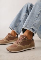 Ciemnobeżowe Sneakersy Casualowe z Imitacji Zamszu z Podeszwą z Bieżnikiem Alevtina. Brązowe obuwie sportowe casual damskie Born2be, z dzianiny, bez zapięcia. Za 119.99 zł.