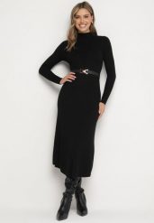Czarna Sukienka Dzianinowa z Domieszką Wełny i Ozdobnym Paskiem Nirisia. Czarne sukienki damskie Born2be, bez wzorów, z dzianiny, eleganckie, bez ramiączek. W wyprzedaży za 144.49 zł.