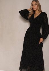 Czarna Sukienka w Welurowe Kwiaty z Transparentnymi Wstawkami o Rozkloszowanym Kroju Gelabira. Czarne sukienki damskie Renee, bez wzorów, ze skóry, eleganckie, bez ramiączek. W wyprzedaży za 151.99 zł.