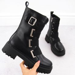 Skórzane workery damskie botki czarne Big Star OO274A256. Czarne botki damskie Big Star, ze skóry, retro, bez obcasa, bez zapięcia. Za 190.00 zł.