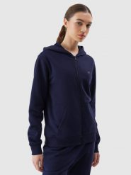 4F Bluza dresowa rozpinana z kapturem damska - granatowa XS. Niebieskie bluzy damskie 4F, xs, bez wzorów, z bawełny, z kapturem. W wyprzedaży za 89.99 zł.
