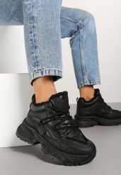 Czarne Sneakersy na Grubej Podeszwie z Futrzaną Wyściółką Miada. Czarne obuwie sportowe damskie Born2be, z dzianiny, bez zapięcia. Za 129.99 zł.